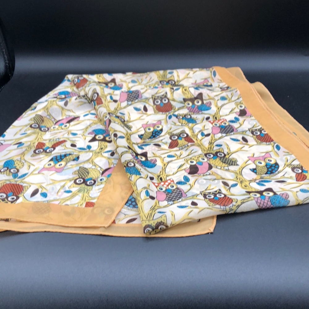 Printed Owl Pattern Lightweight Scarf in Mustard